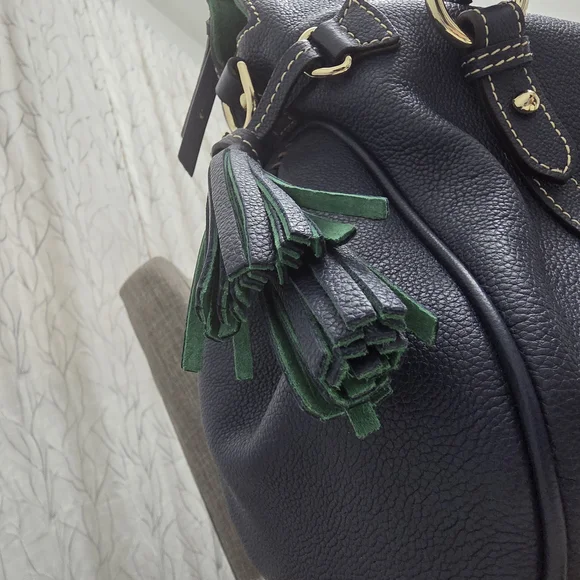 Dooney & Bourke Large Navy Pebbled Leather Florentine Sorrento Satchel w/ Strap - Picture 8 of 10